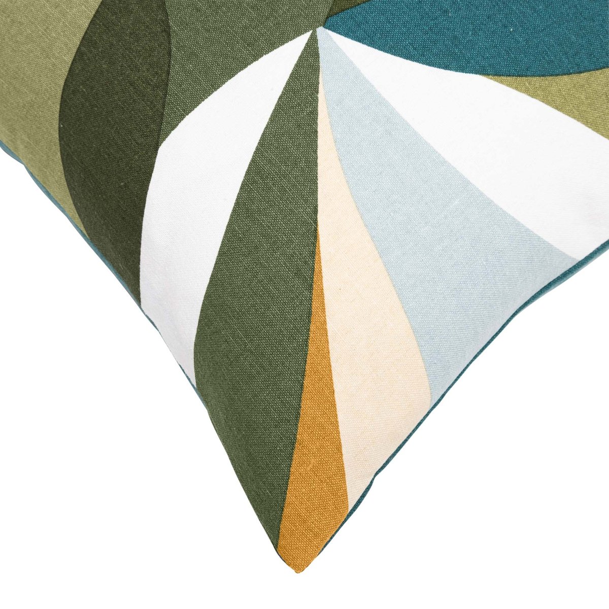 Coussin polycoton motif feuilles graphiques bleu, DOUCEUR D'INTÉRIEUR