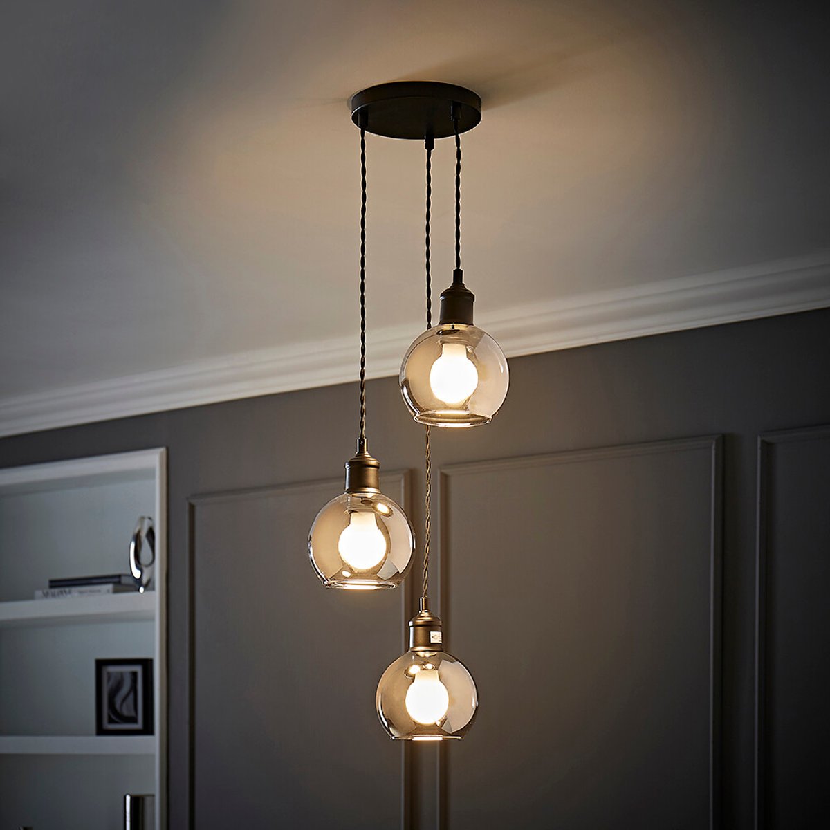 Brady 3-Light Smoked Glass Cluster Pendant Light black, SO'HOME