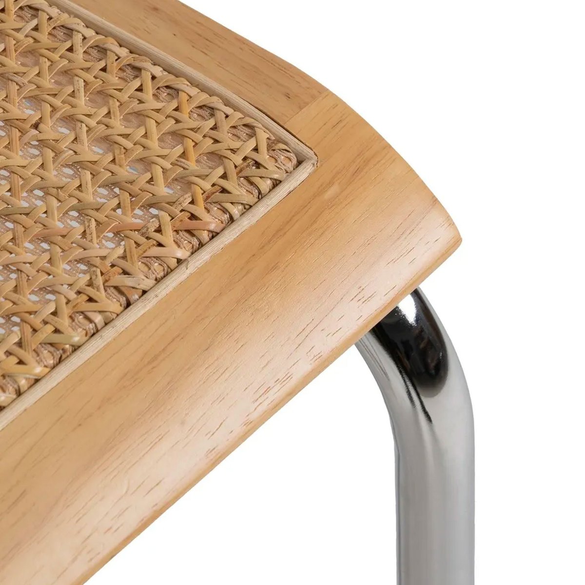 Chaise design bois, cannage osier et métal chromé 46x53x82cm bois, WADIGA