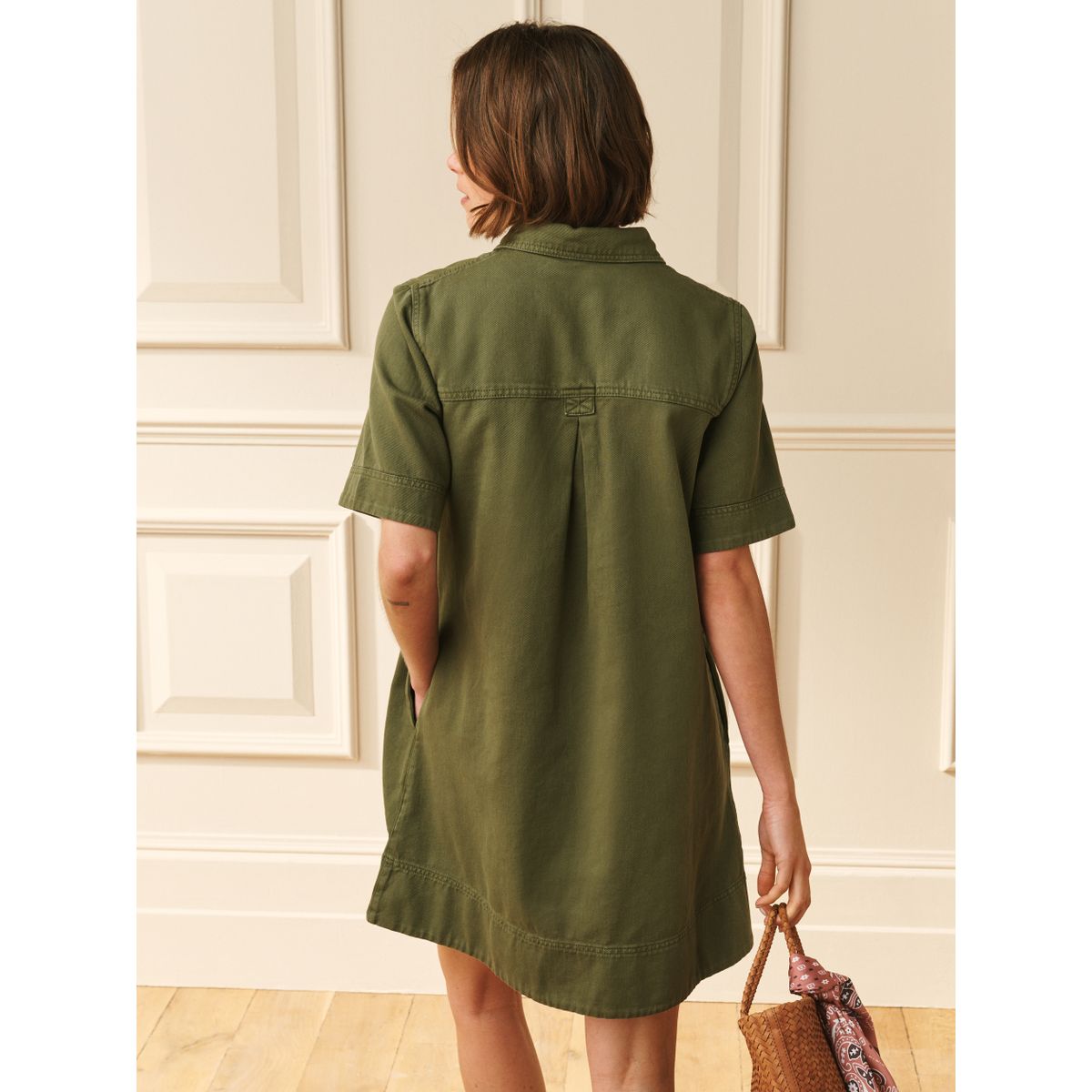 Robe chemise courte utilitaire vert sauge lavé, NEXT