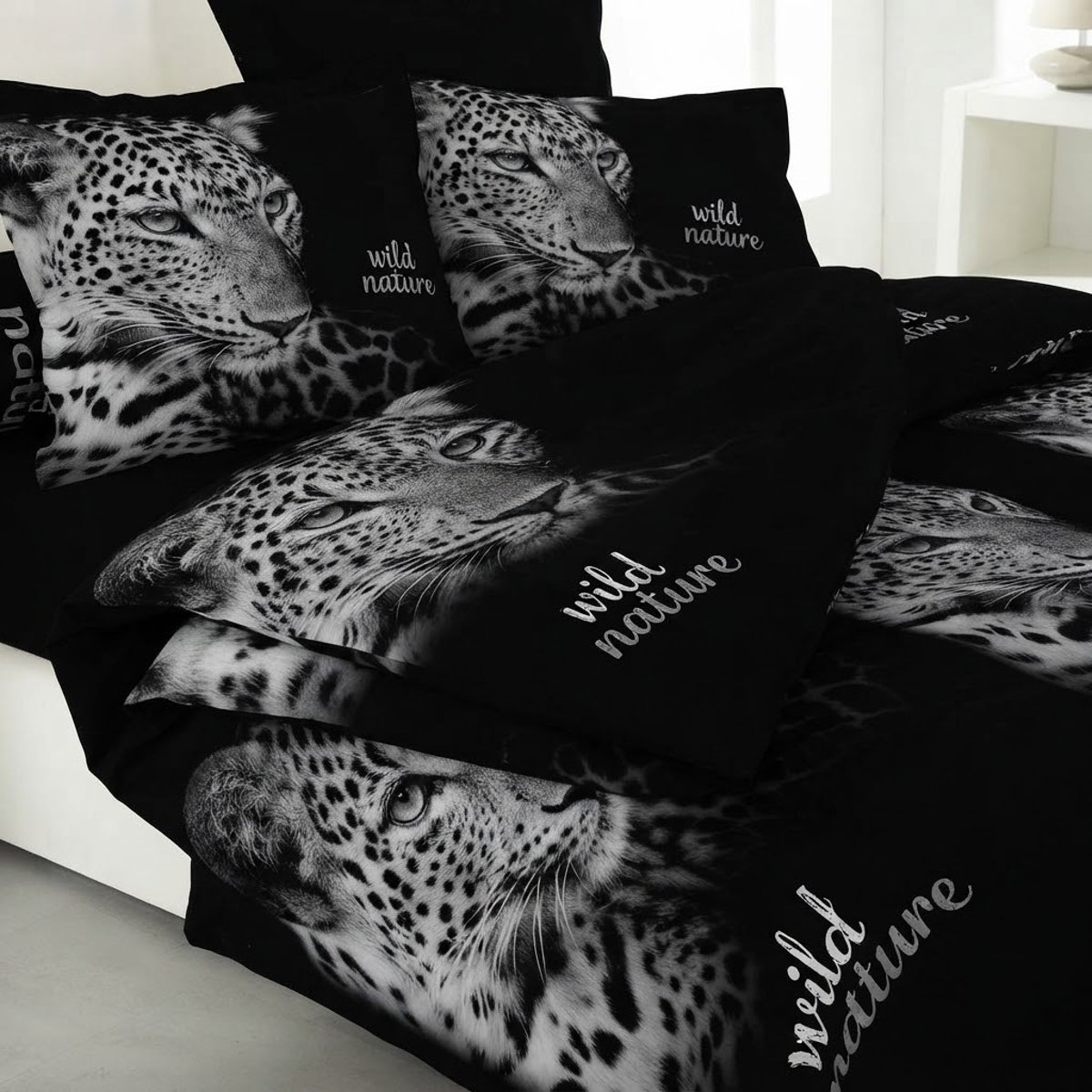 Housse de couette 6 pieces wild Leopard noir, EDEN
