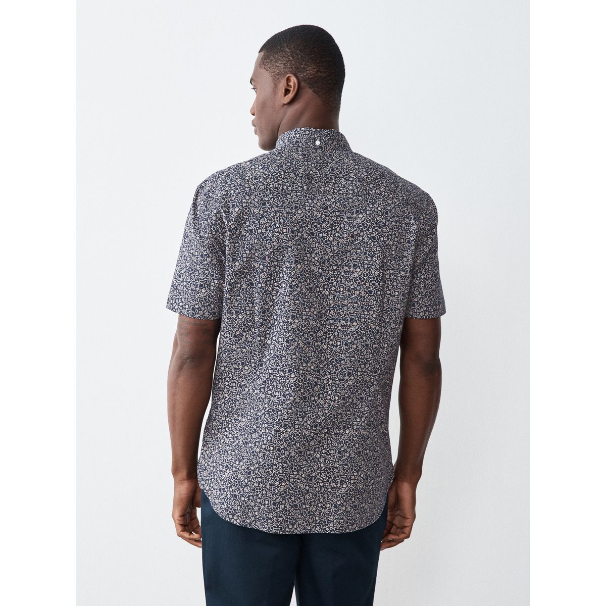 Chemise oxford slim stretch à imprimé imprimé fleuri bleu marine, NEXT