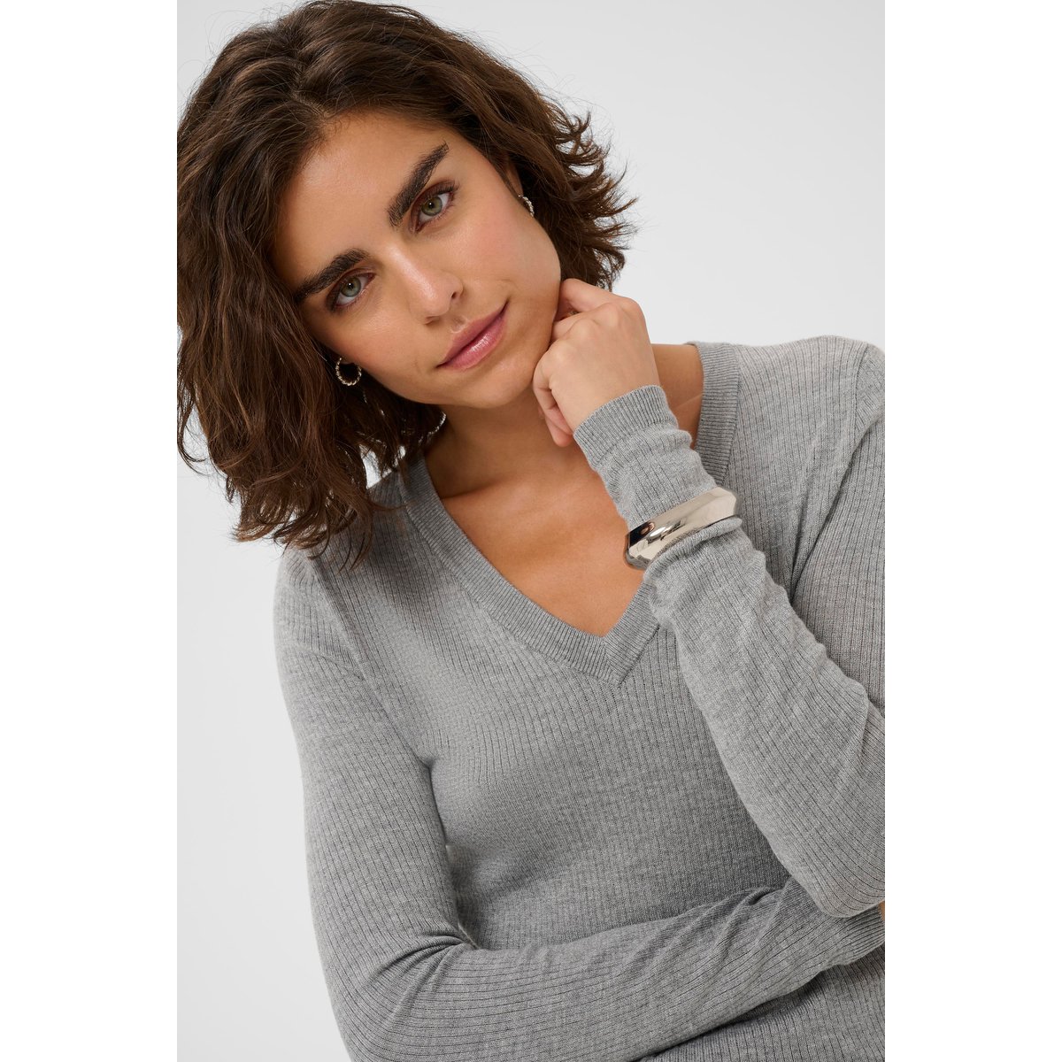 Pullover tricoté gris light grey melnage, KAFFE