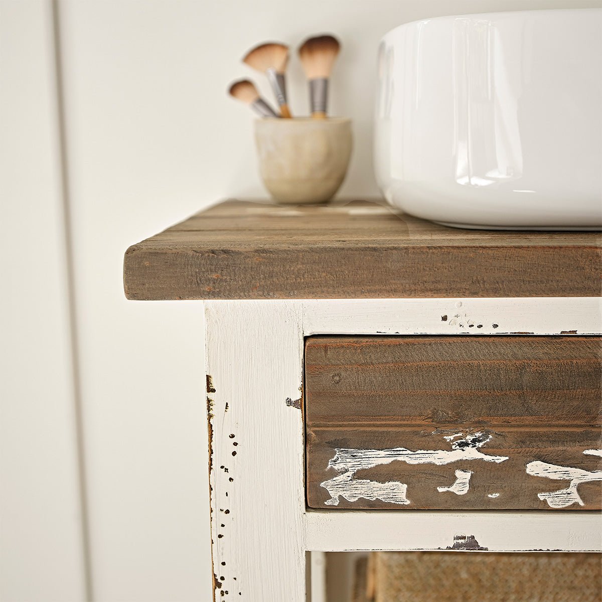 Meuble de salle de bain en bois recyclé 80 cm SEZANNE blanc, BERAH GETAH