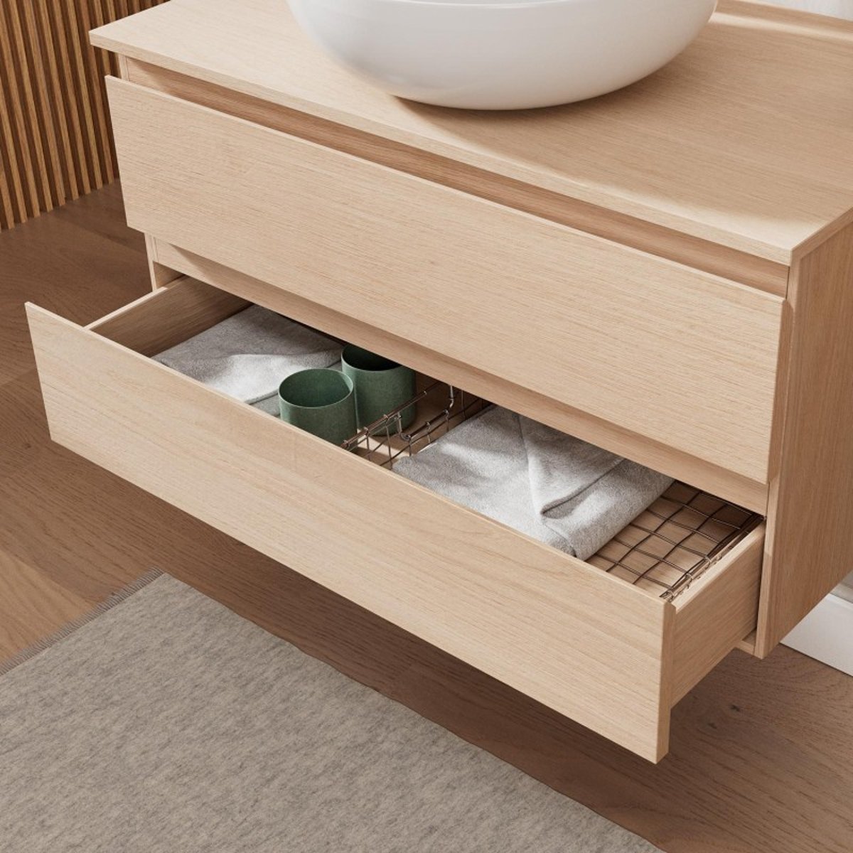Ensemble meuble simple vasque 80 cm + vasque SORRENTO chêne, MOB IN