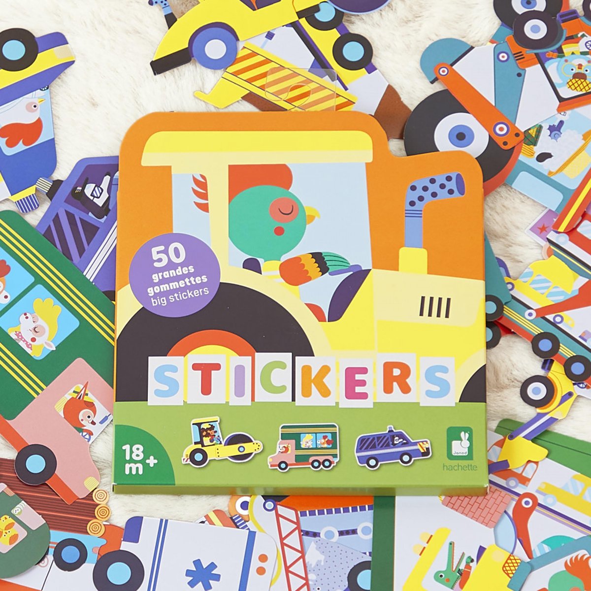 50 Grandes Stickers Repositionnables Véhicule couleur unique, JANOD