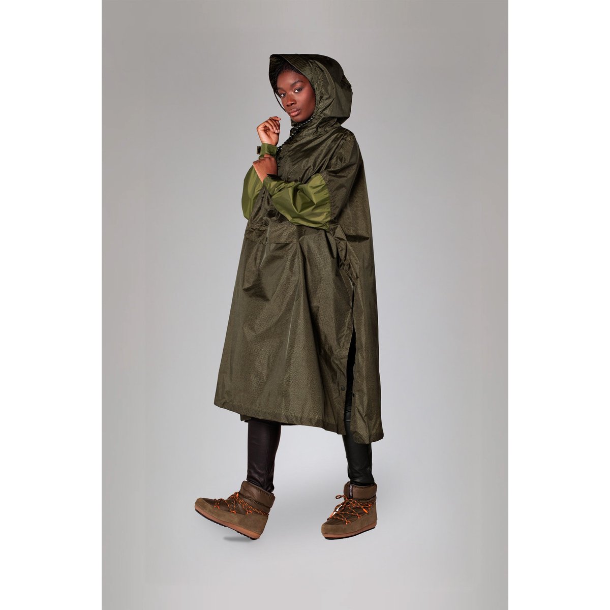 Poncho de pluie imperméable HERRINGBONE kaki profond & olive, RAINKISS