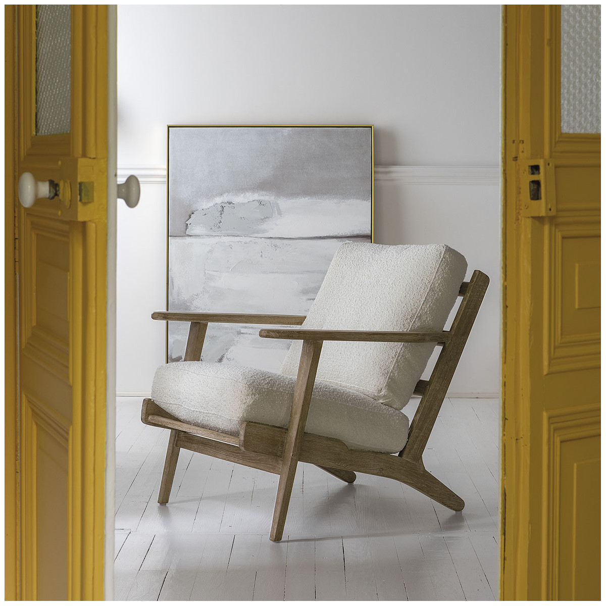 Fauteuil sur pied coton manguier beige, BLANC D’IVOIRE