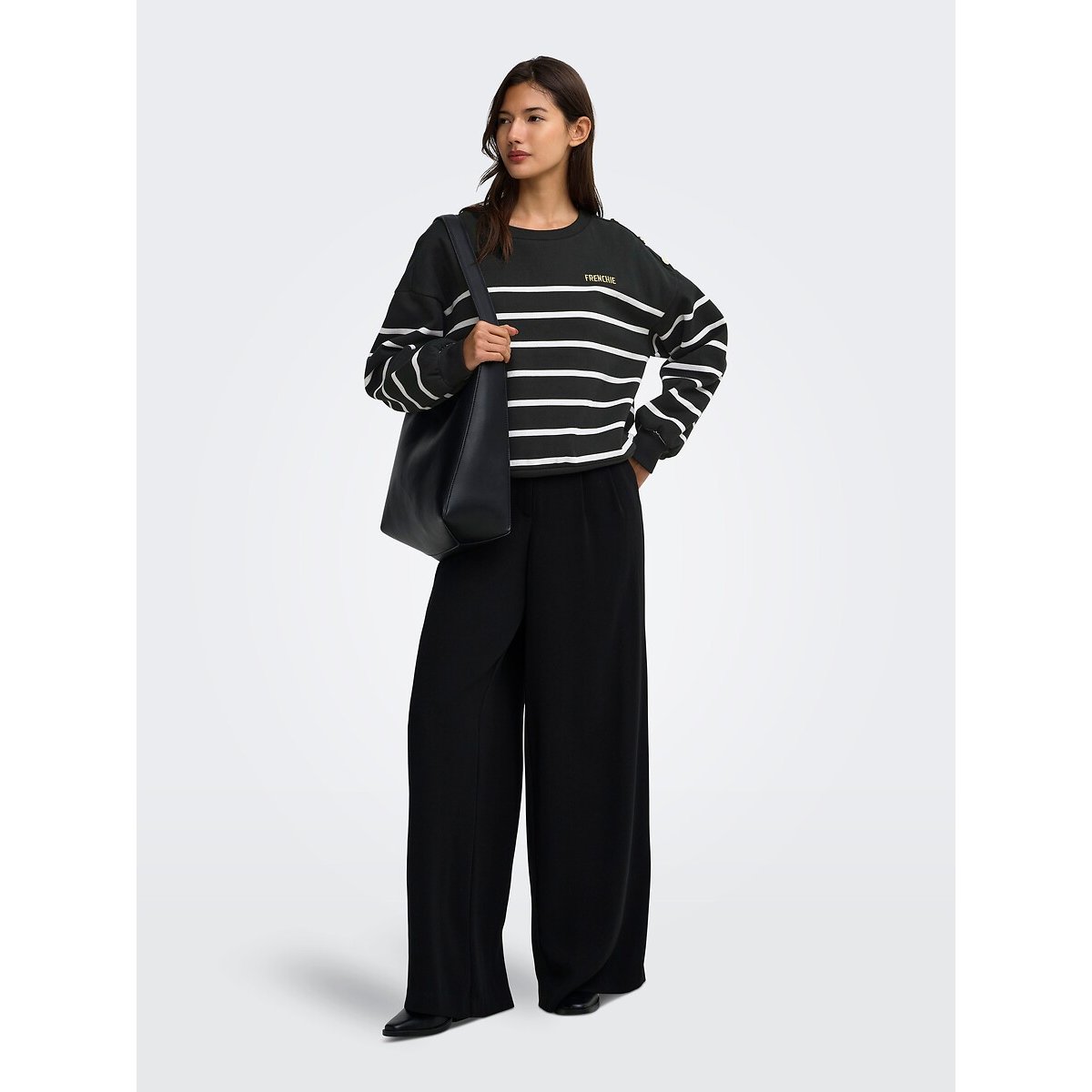Striped Jumper with Shoulder Buttons black, ONLY