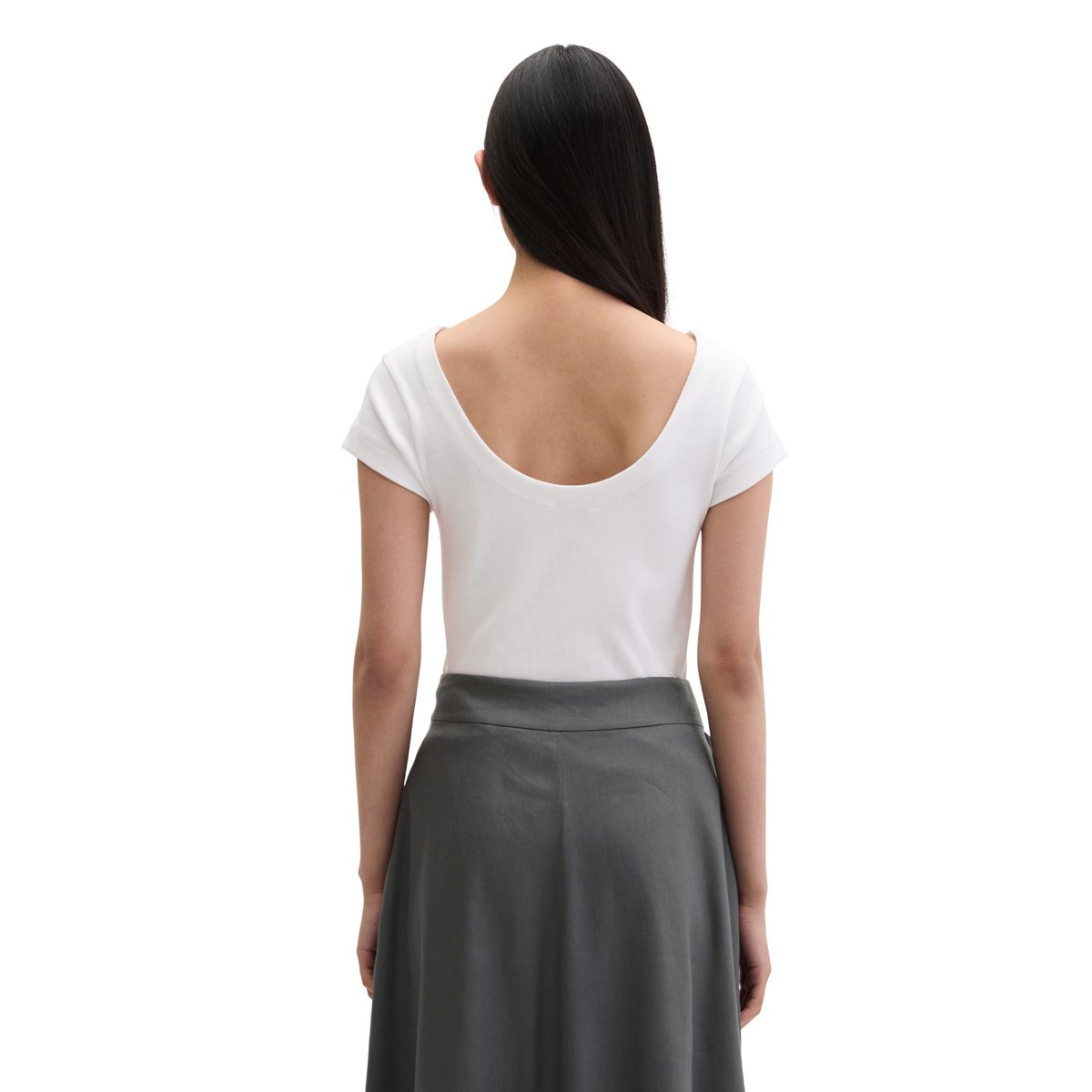 T-shirt slim en jersey côtelé élastique blanc, MARC O'POLO