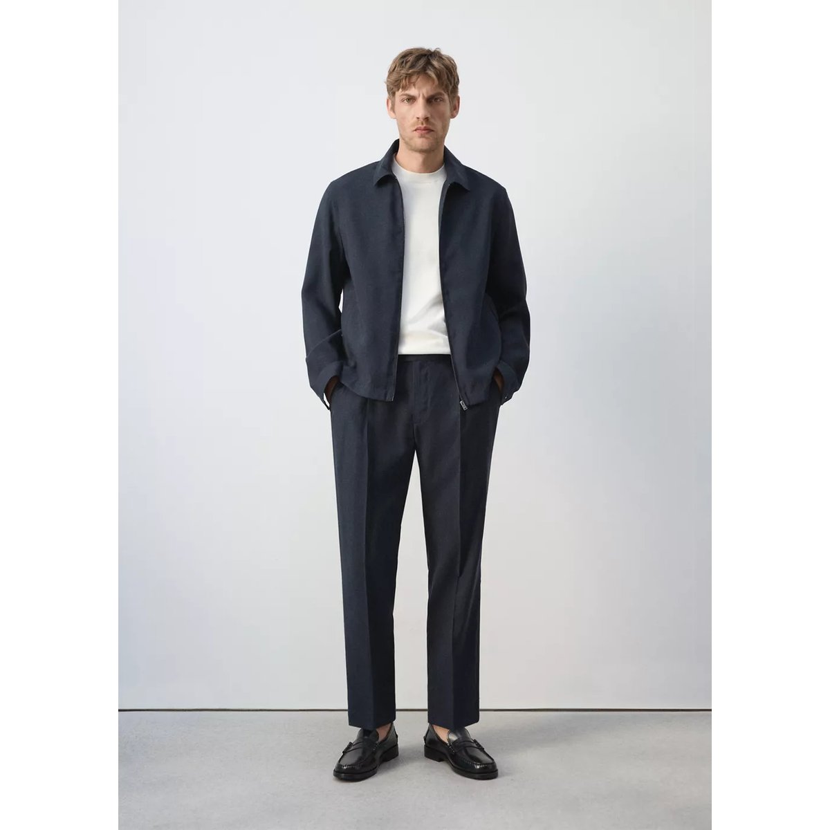 Veste en modal avec fermeture zippée bleu marine, MANGO MAN