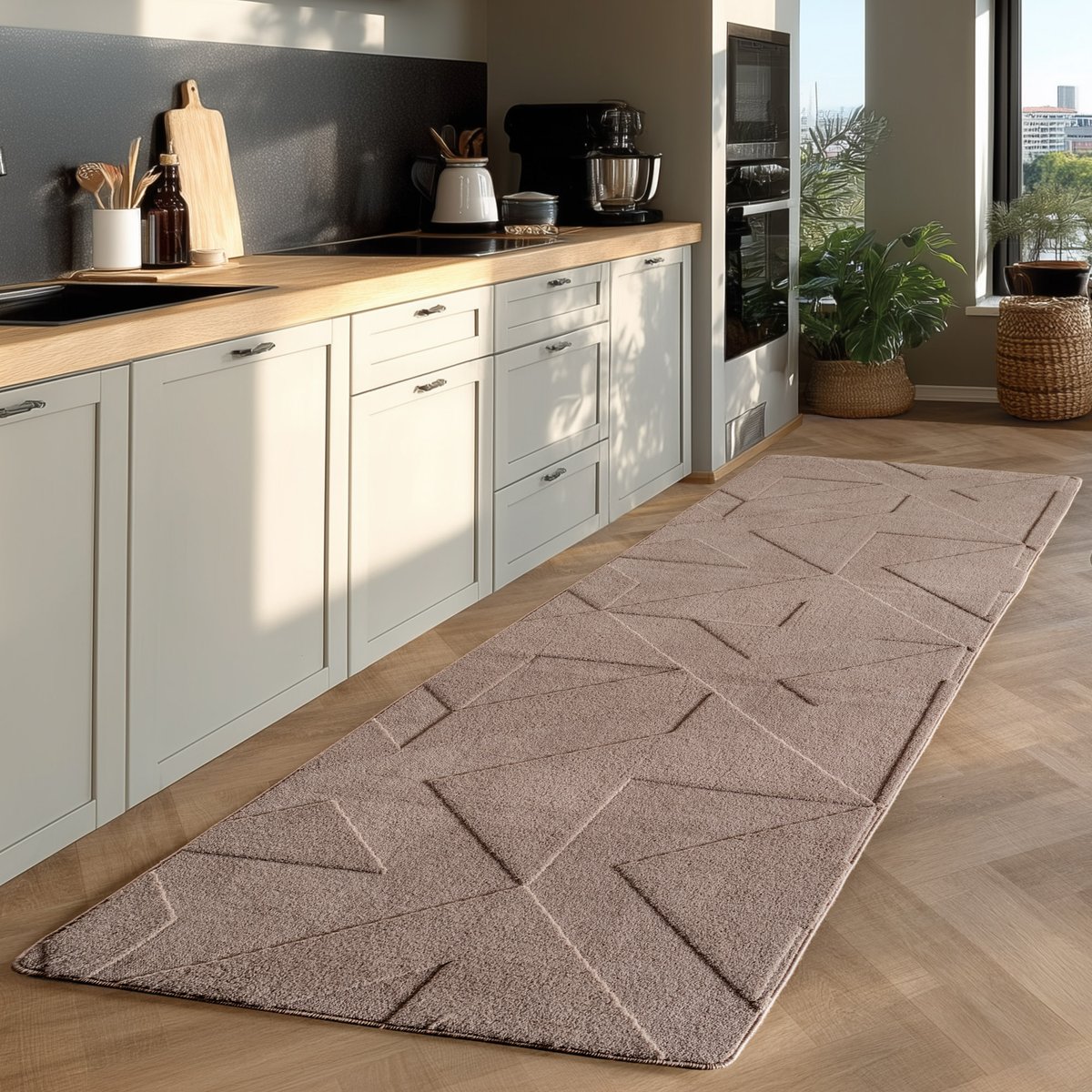 Tapis de salon à relief motif géométrique LENNY beige, NAZAR RUGS