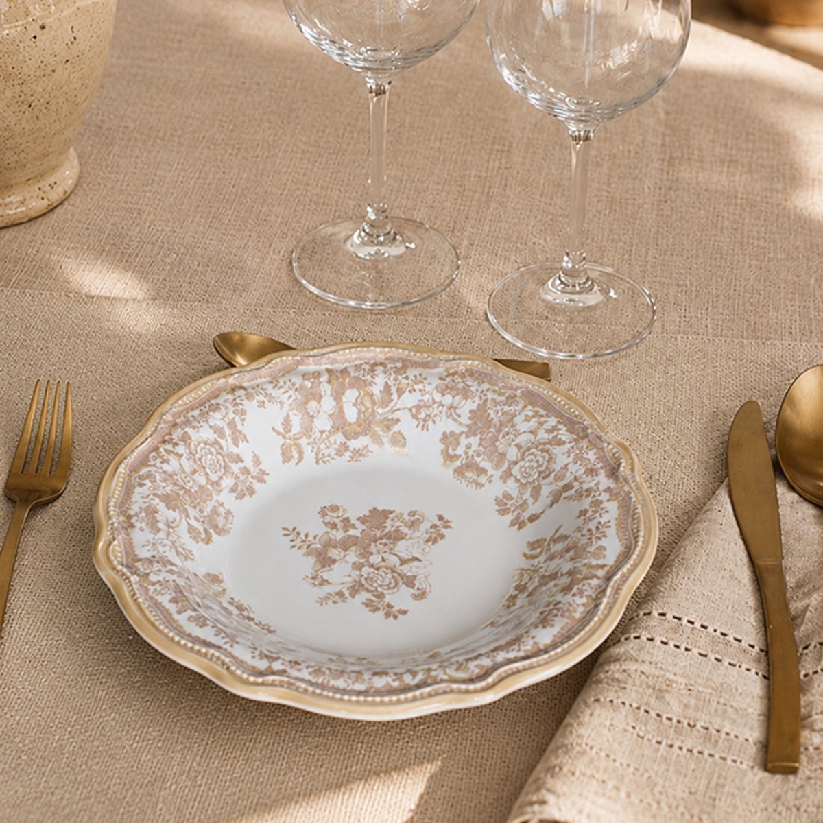 Lot de 6 assiettes creuses en grès 22cm, FAUSTINE miel, NOVASTYL