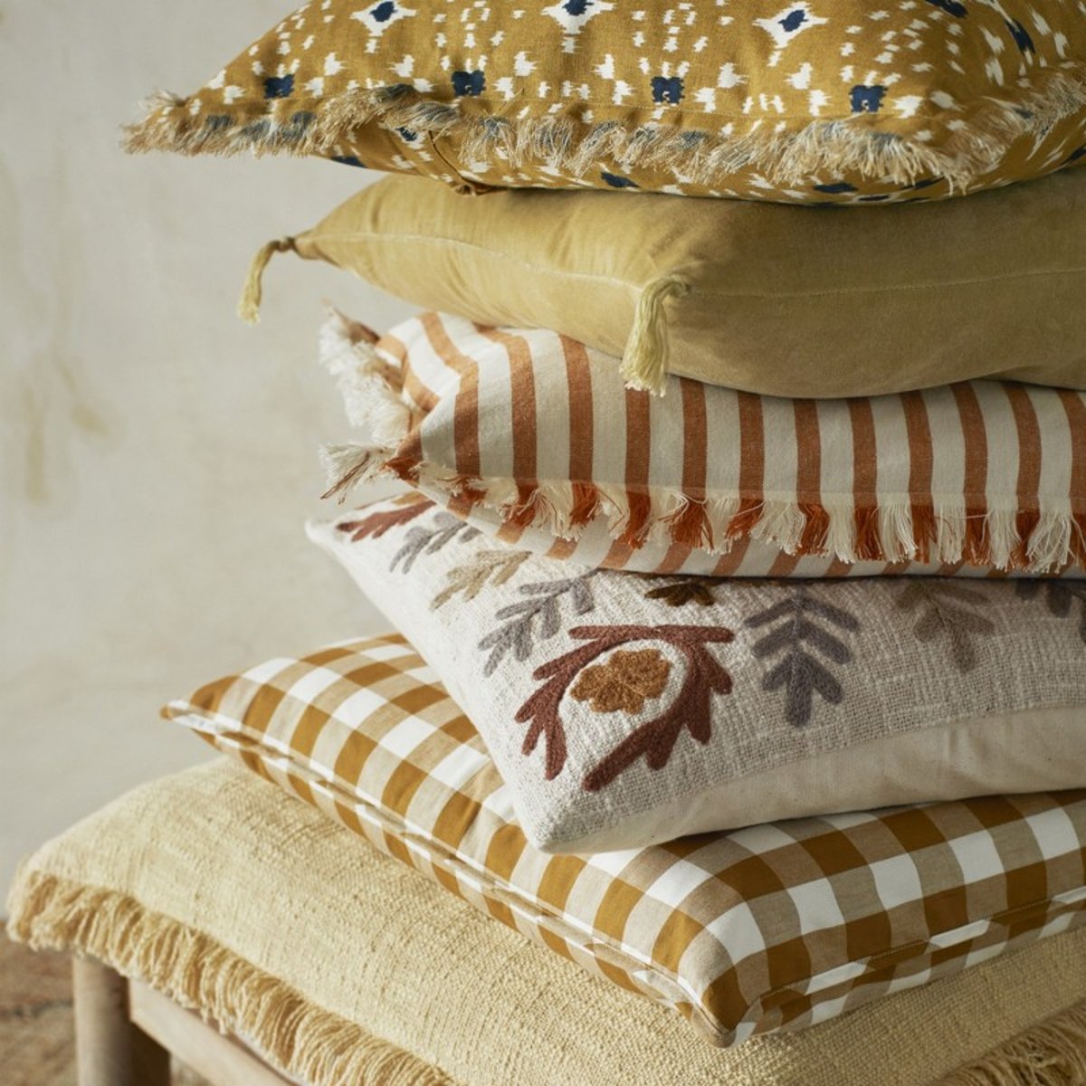 Housse coussin carreaux coton jaune moutarde, MADAM STOLTZ