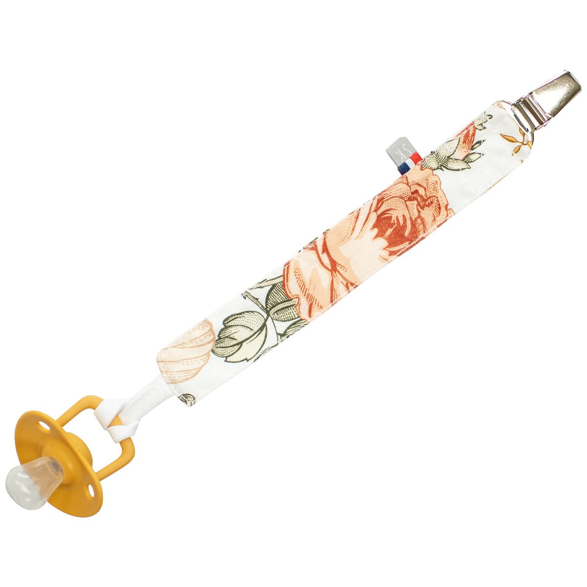 Attache tétine personnalisable en coton NÉO VINTAGE néo vintage imprimé floral, beige, blanc, SEVIRA KIDS