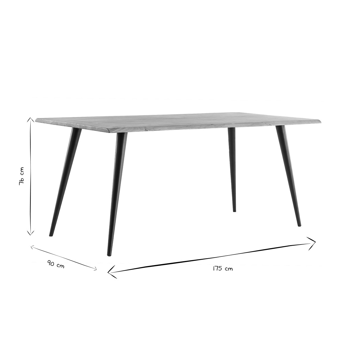 Table à manger rectangulaire industrielle en bois massif et métal noir L175 cm EDGE bois clair / noir, MILIBOO