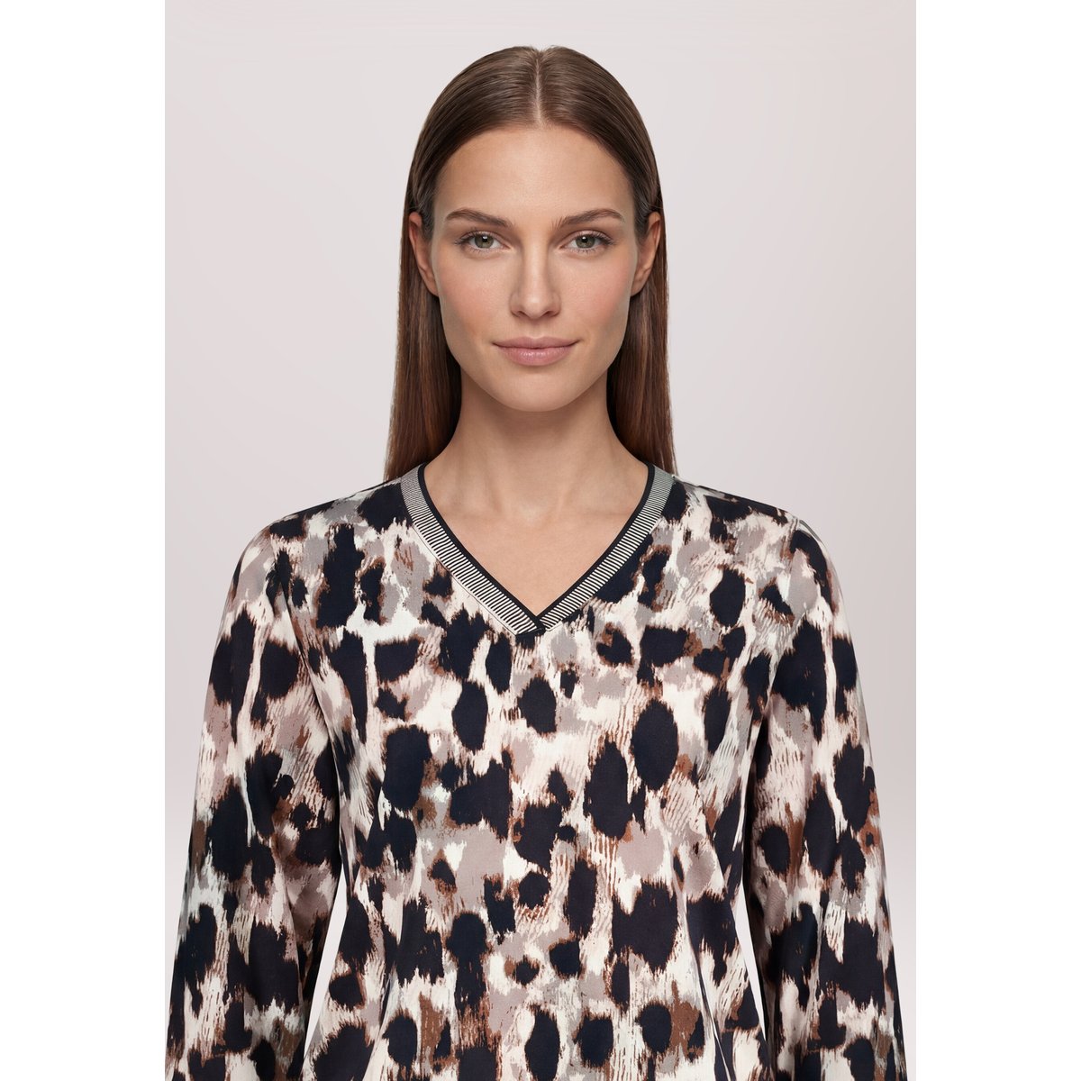 T-shirt façon blouse à imprimé beige/noir, BETTY BARCLAY