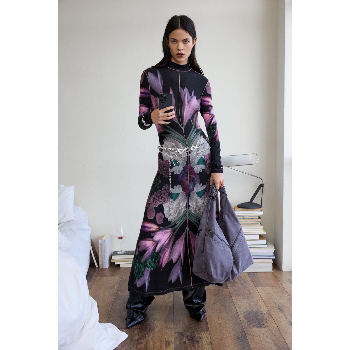 Robe longue miroir noir, DESIGUAL