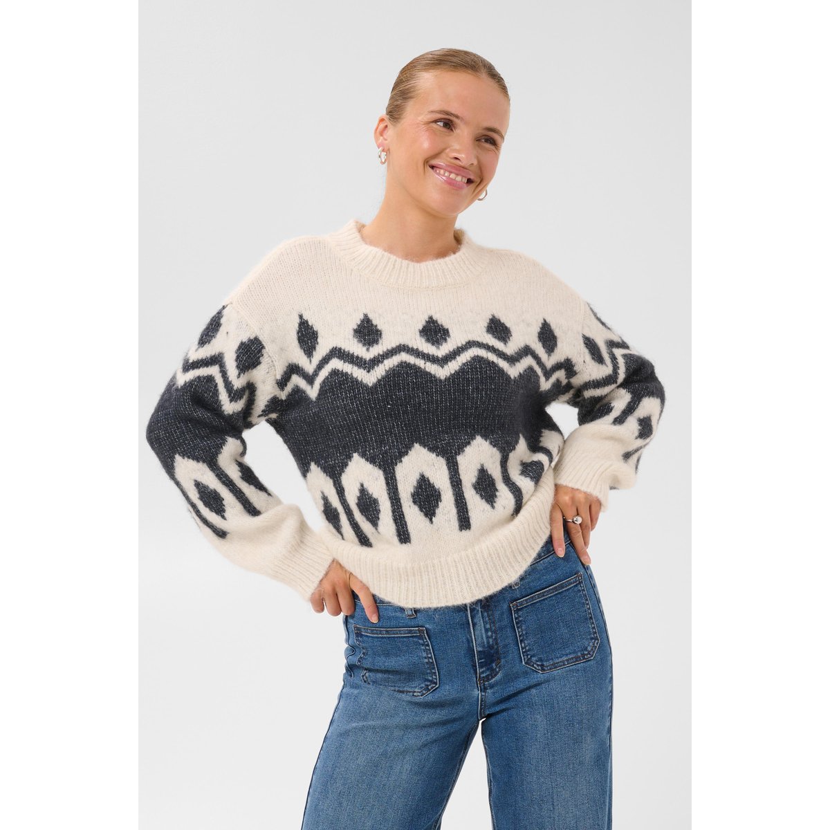 Pullover tricoté beige gris whisper white/dark grey mel., KAFFE