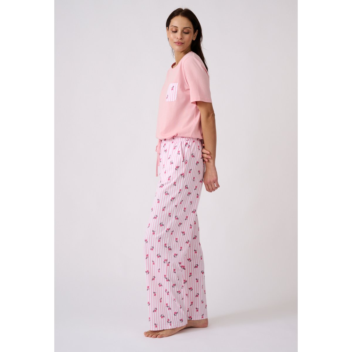 Pyjama en pur coton peigné blanc ecru rayé, DAMART