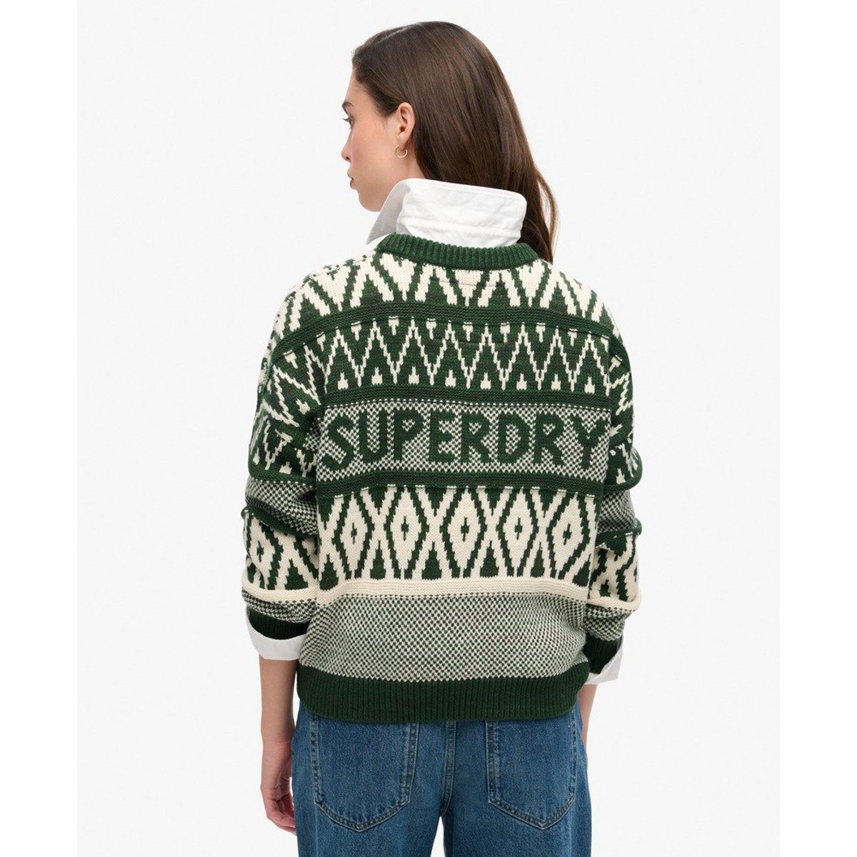 Pull ras-du-cou à motif vert pin foncé, SUPERDRY