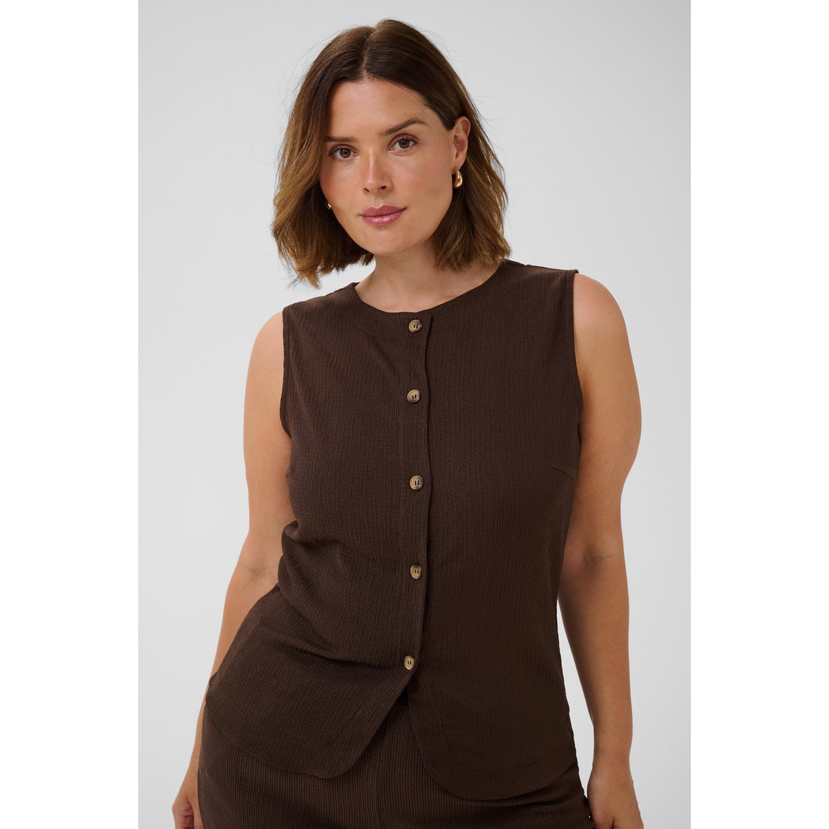 Blouse sans manches marron coffeebean, KAFFE CURVE