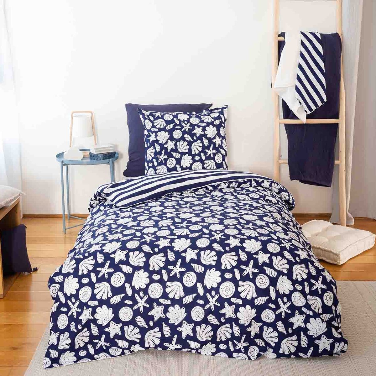 Parure housse de couette en coton imprimée, Capri bleu marine, C DESIGN HOME TEXTILE