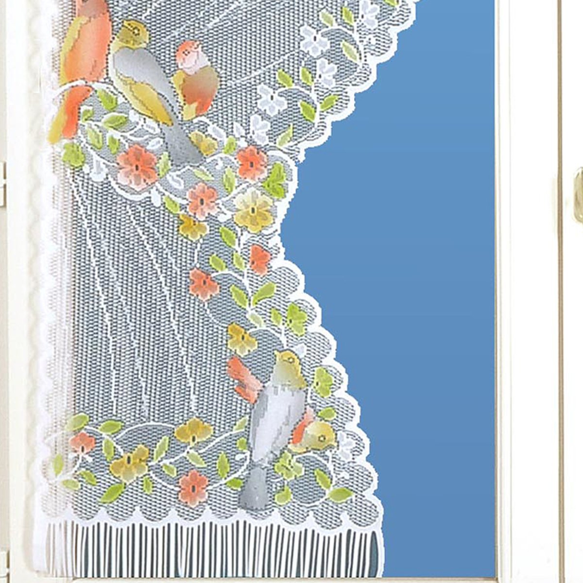 Paire de rideaux "Bonne-Femme" dentelle et franges vert, HOME MAISON