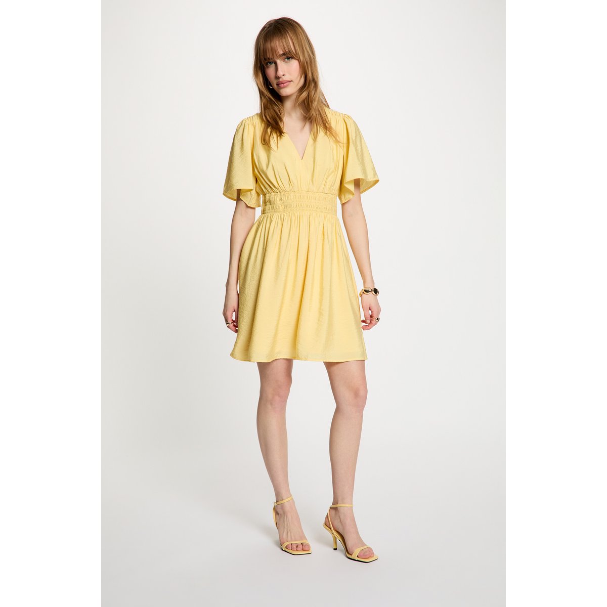 Robe courte plissée jaune clair, MORGAN
