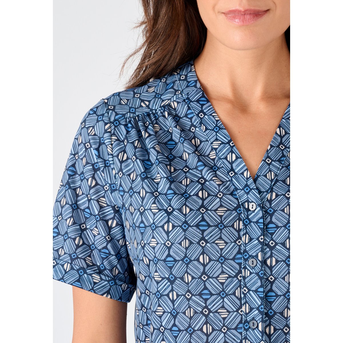 Chemisier maille crêpe bleu graphique, DAMART
