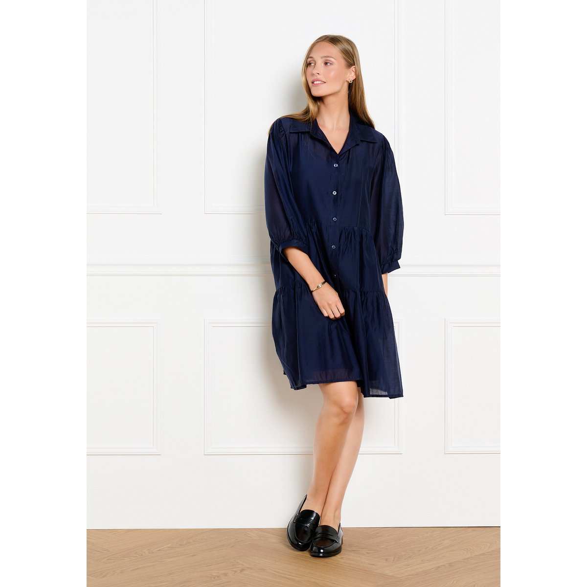 Robe chemise babydoll bleu marine, LOLALIZA