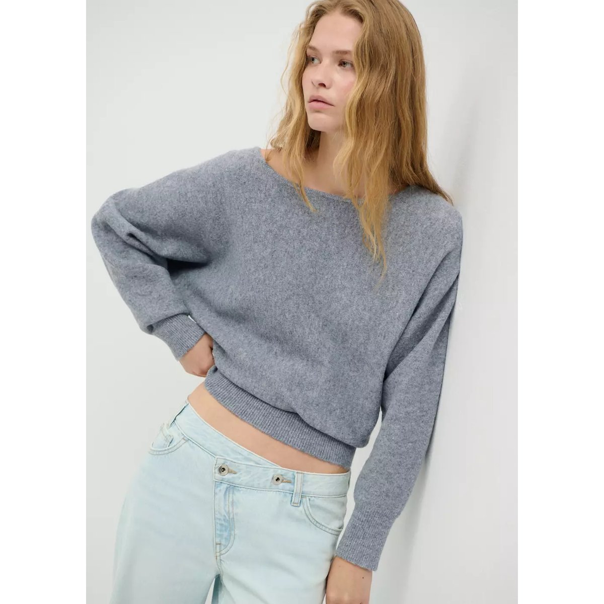 Pull-over épaules dénudées gris chiné moyen, MANGO TEEN