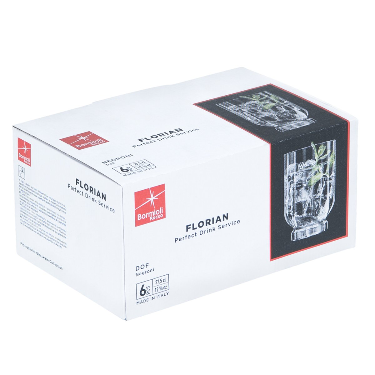 Boîte de 6 Gobelets bas Florian 37,5 cl transparent / cristal, BORMIOLI