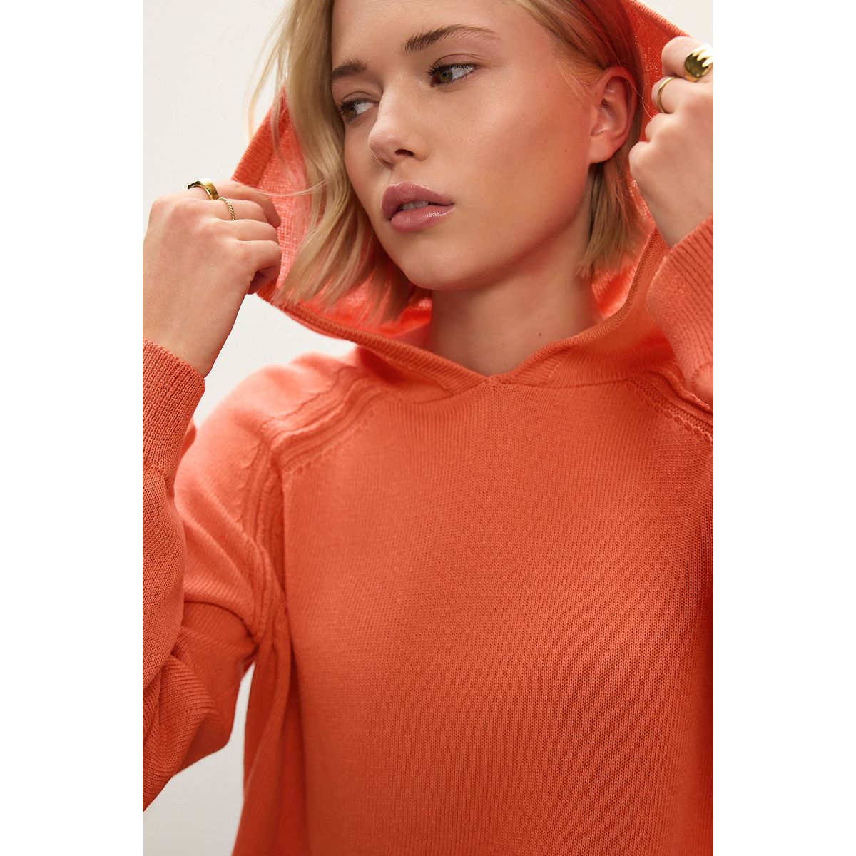 Sweat à capuche décontracté en maille légère orange corail, NEXT