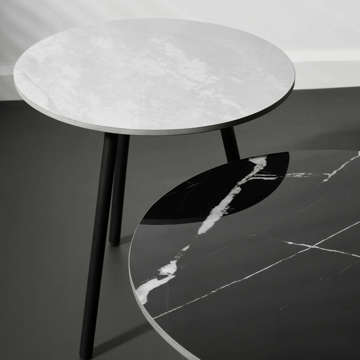 Caius Round Marble Side Tables (Set of 2) black/grey, SO'HOME