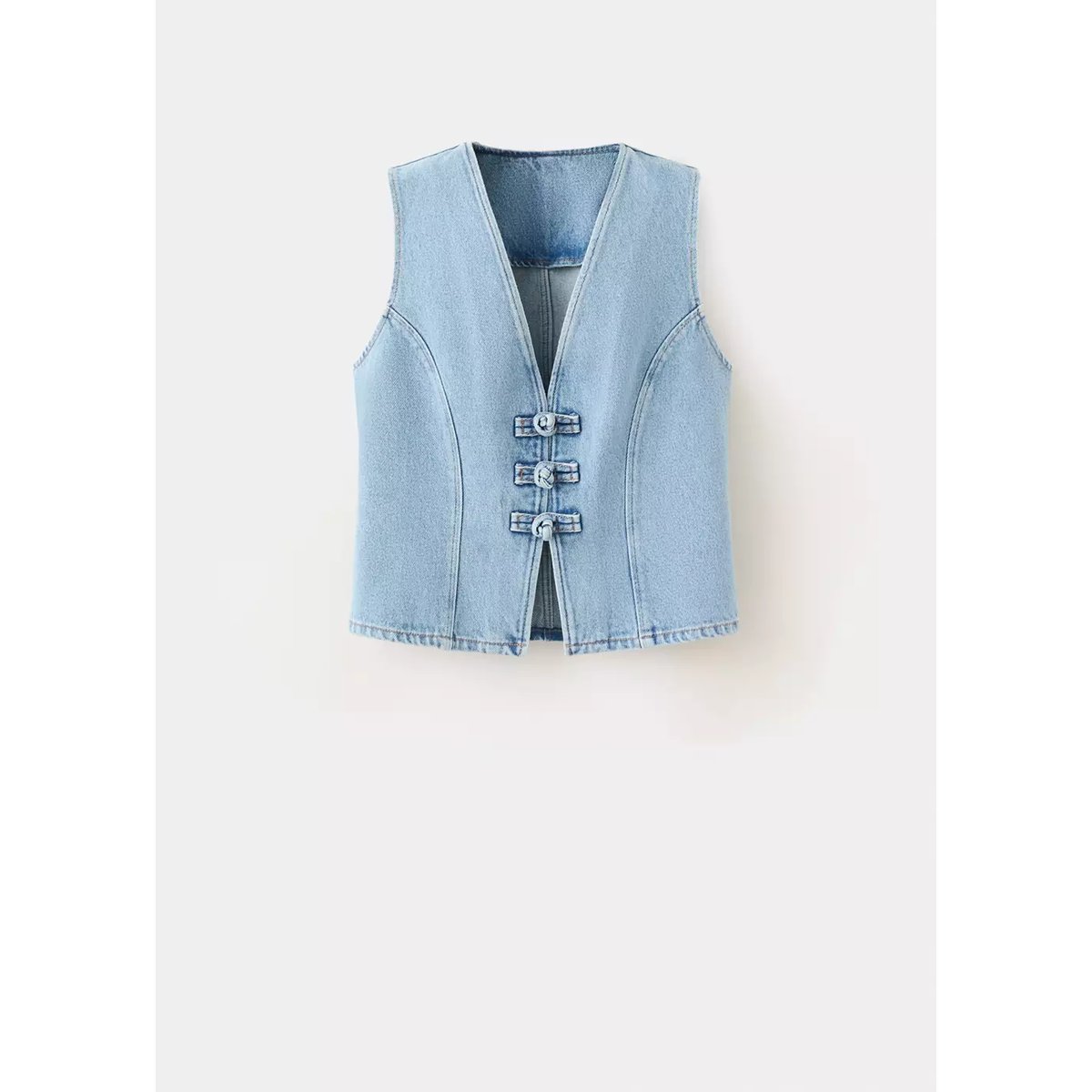 Top en denim à brandebourgs bleu moyen, MANGO