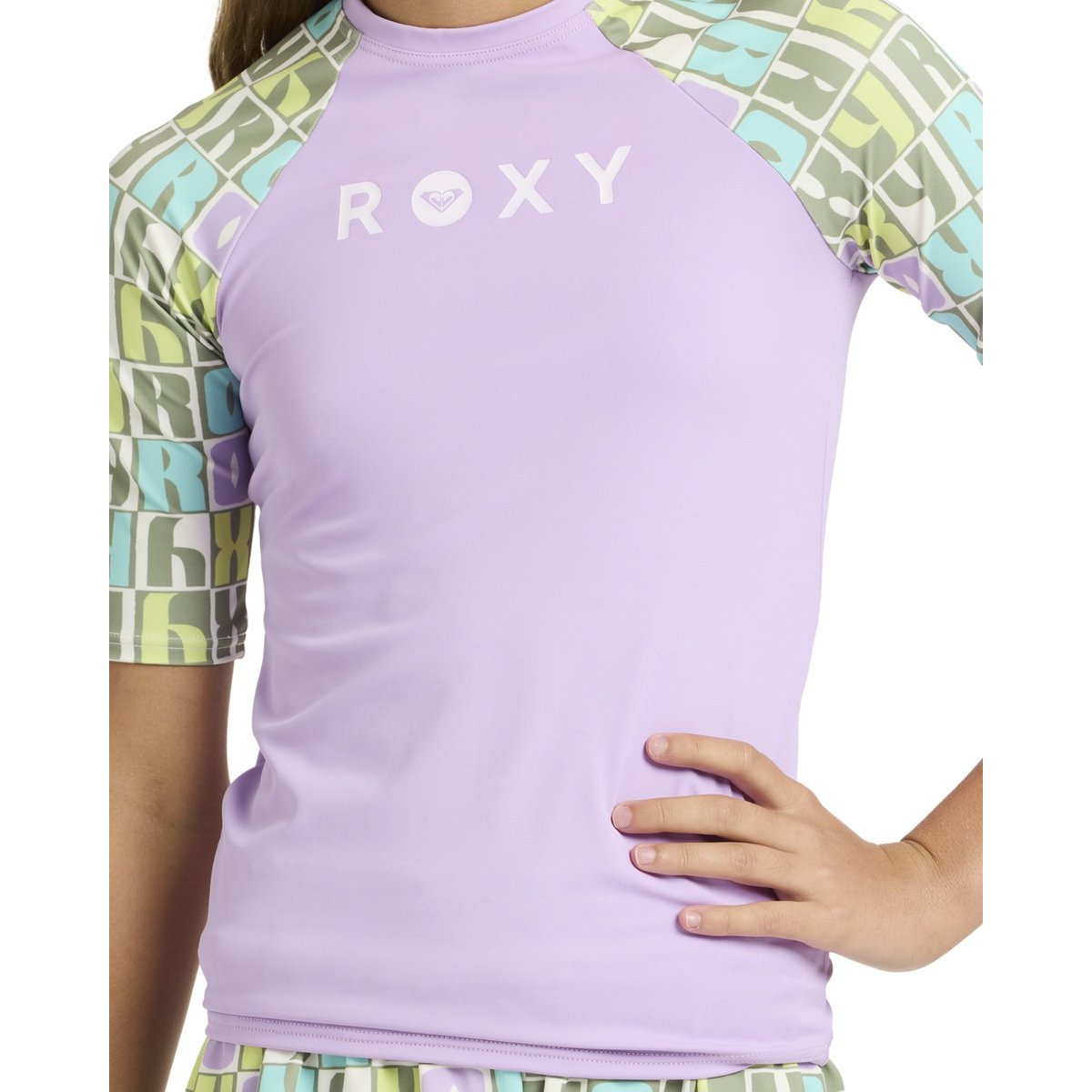 Lycra manches courtes. vert oil green letter up, ROXY