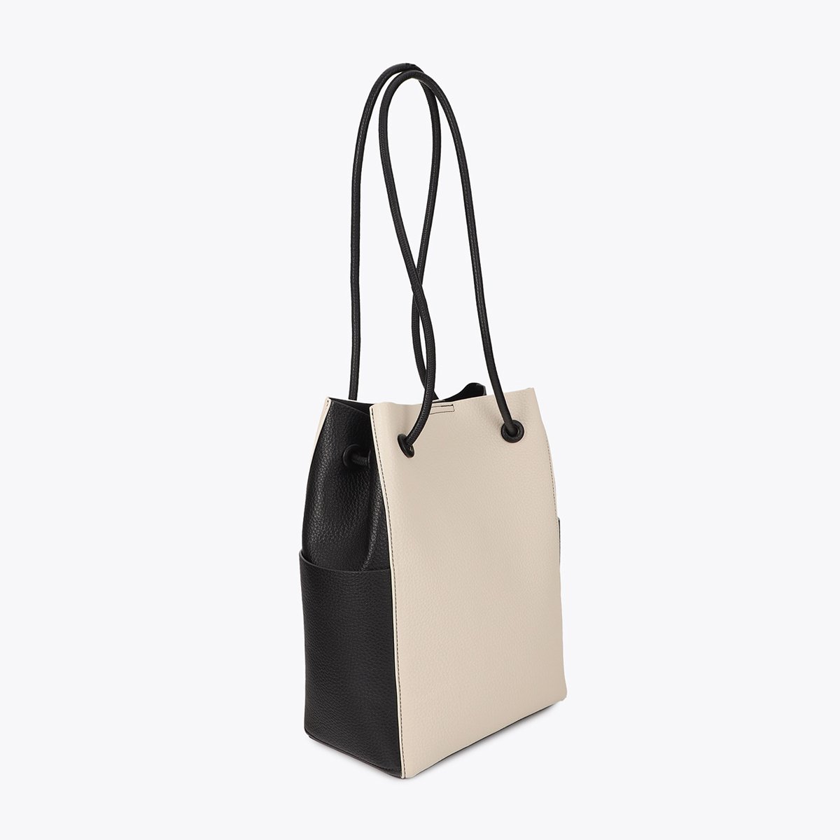 Sac seau bicolore à anses cordons ecru, LOLA CASADEMUNT