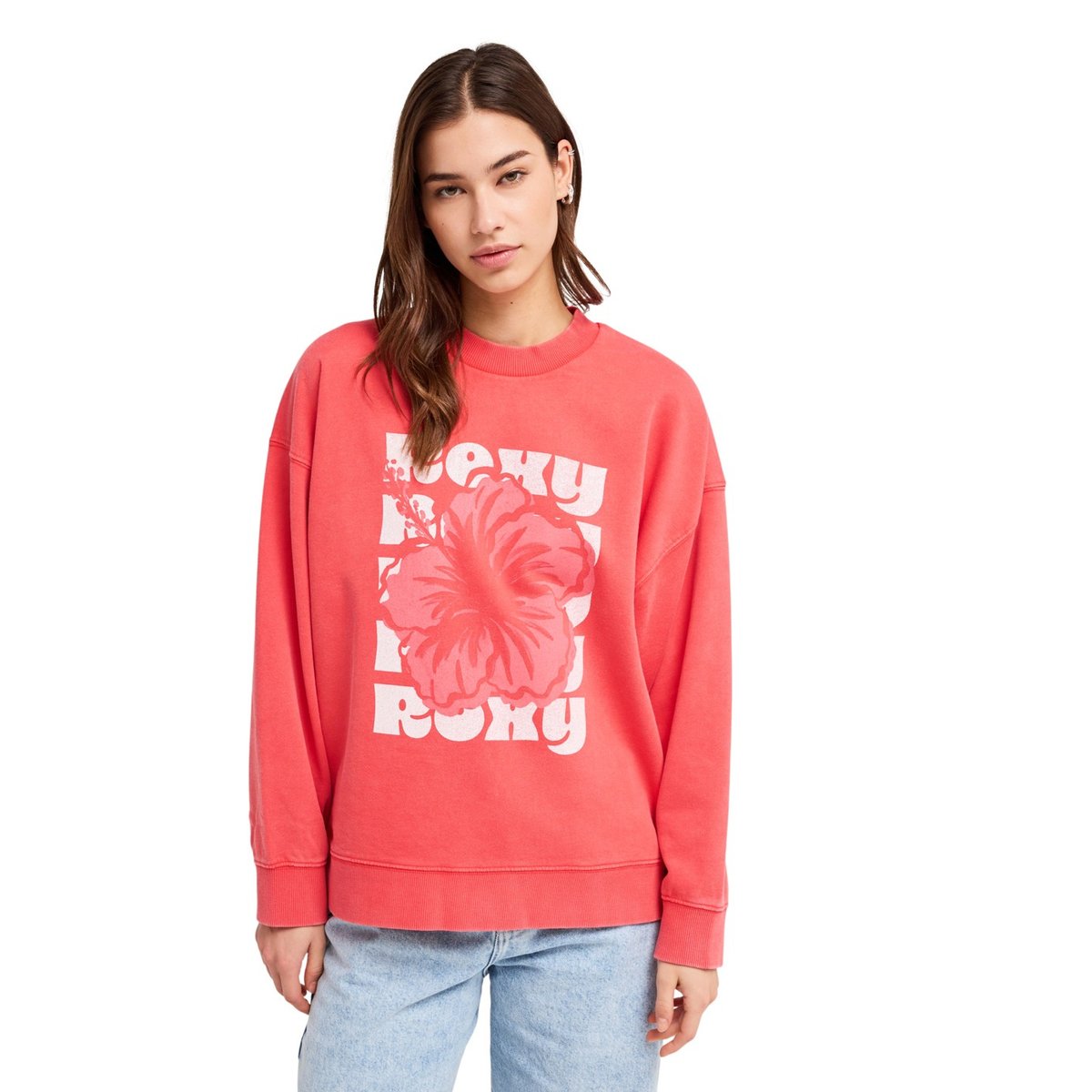 Sweat LINEUP TERRY. rouge hibiscus, ROXY