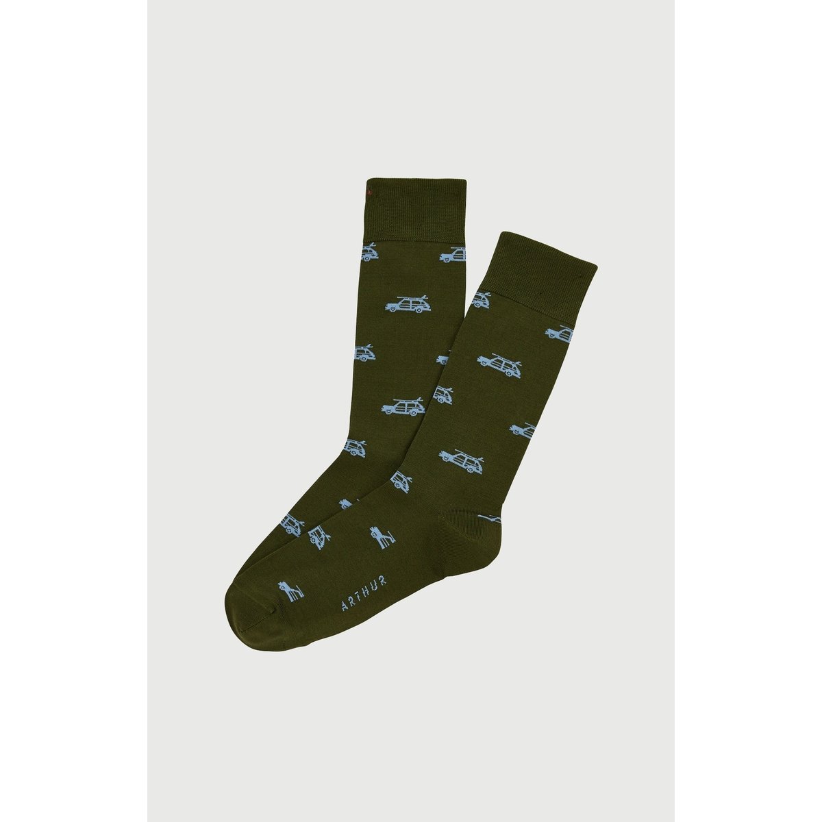 Chaussettes en fil d'écosse en coton imprimé Surf Kaki kaki, ARTHUR