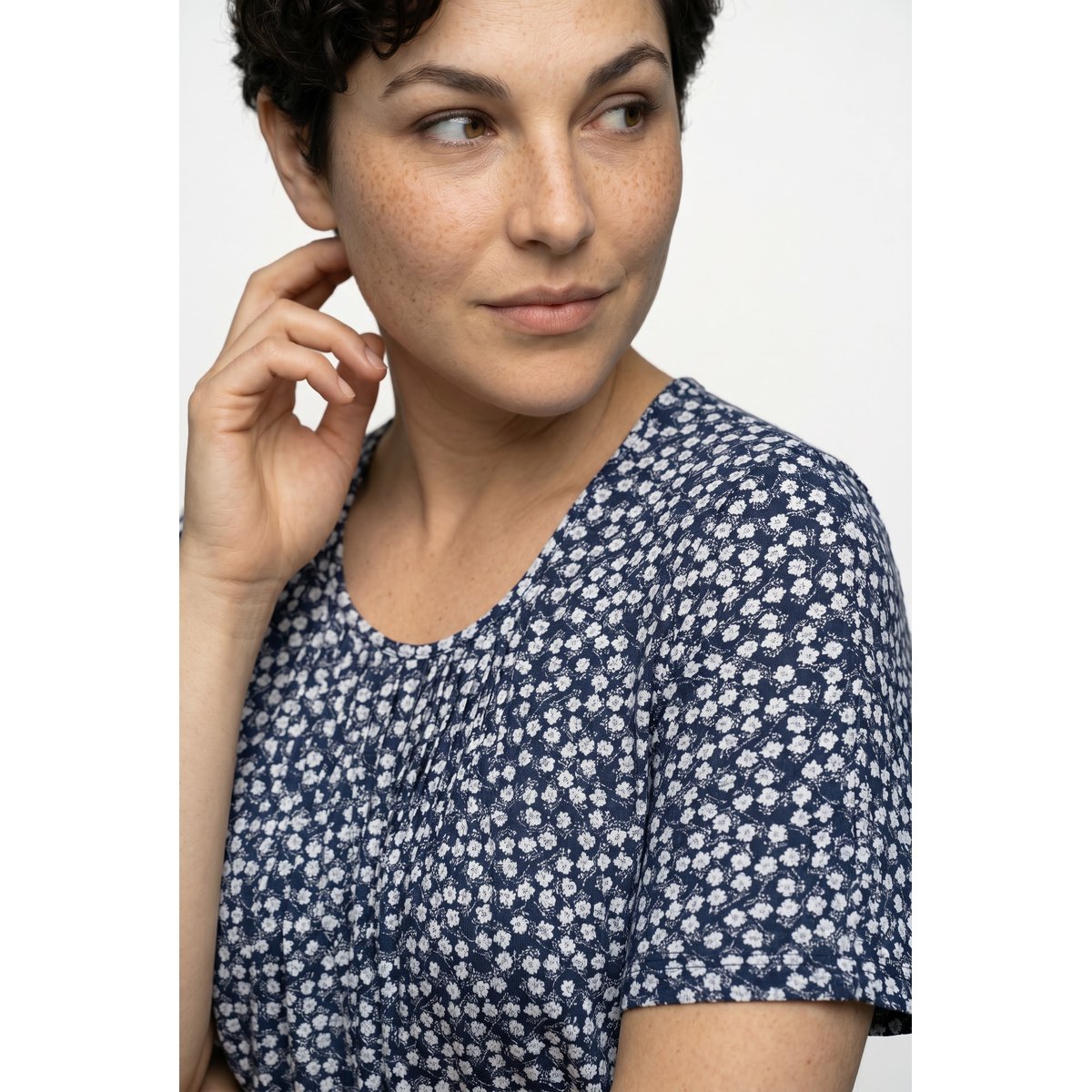 T-Shirt avec plis fantaisie, coupe évasée marine, ULLA POPKEN