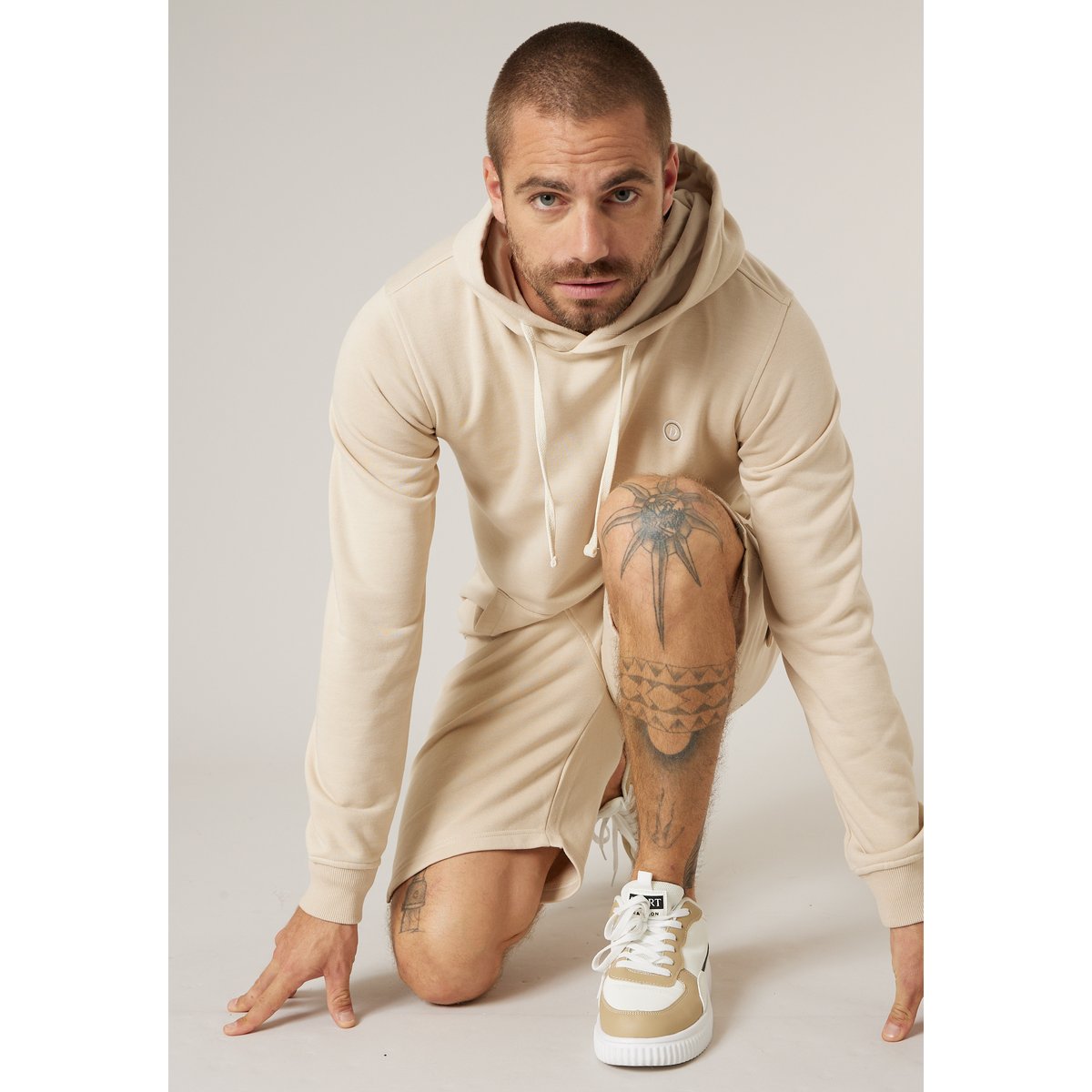 Sweat à capuche homme en coton mélangé KAI beige clair, DEELUXE