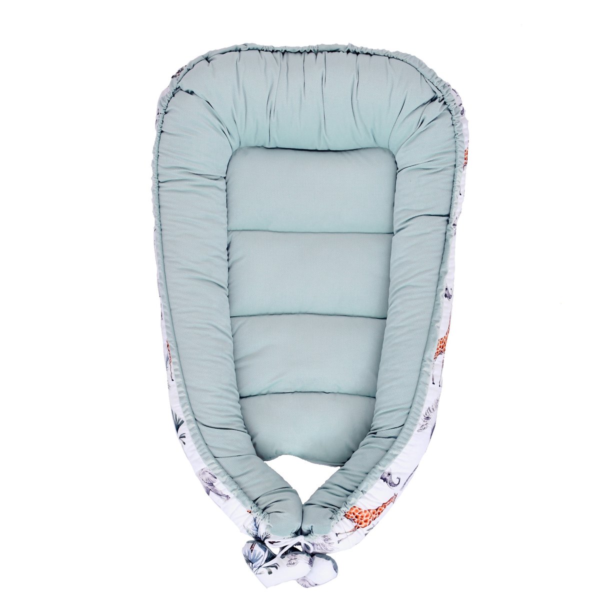 Cocon nid bébé matelassé réducteur de lit SAFARI safari, vert, gris, blanc, SEVIRA KIDS