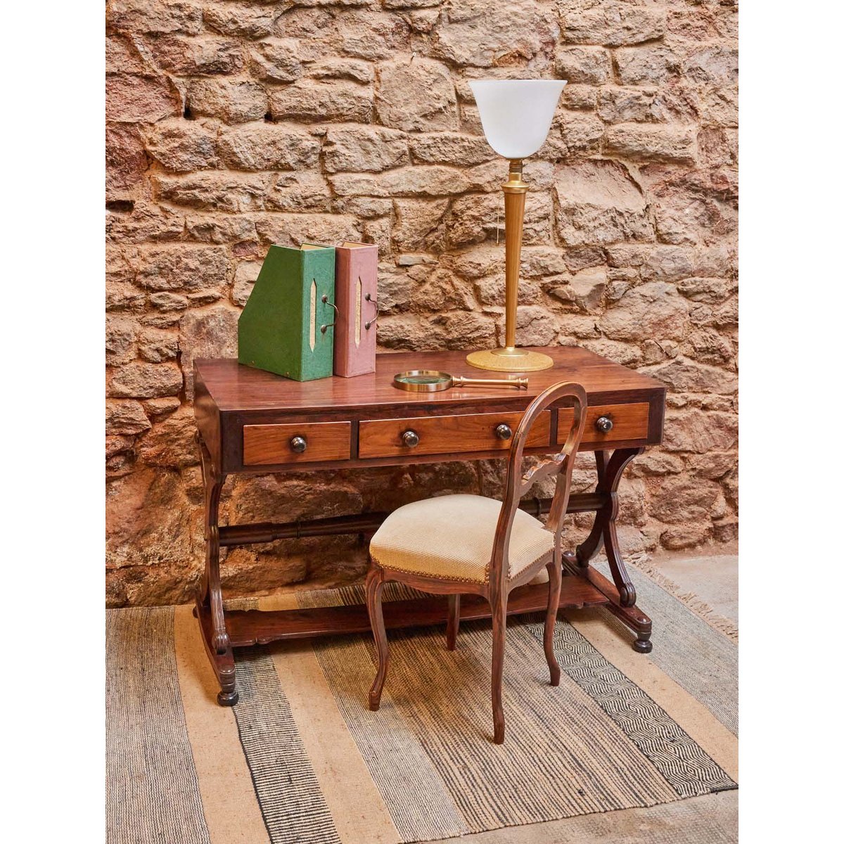 Bureau anglais en bois Edouard N°503 - Bon état bois foncé, DEBONGOUT