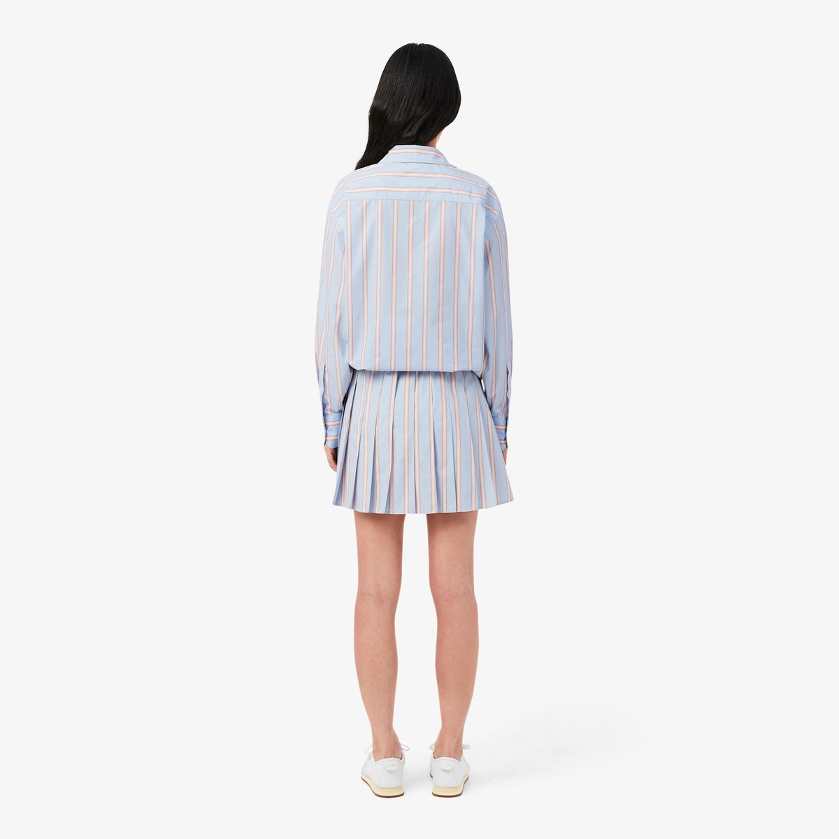 Jupe courte plissée rayée popeline bleu-48c, LACOSTE