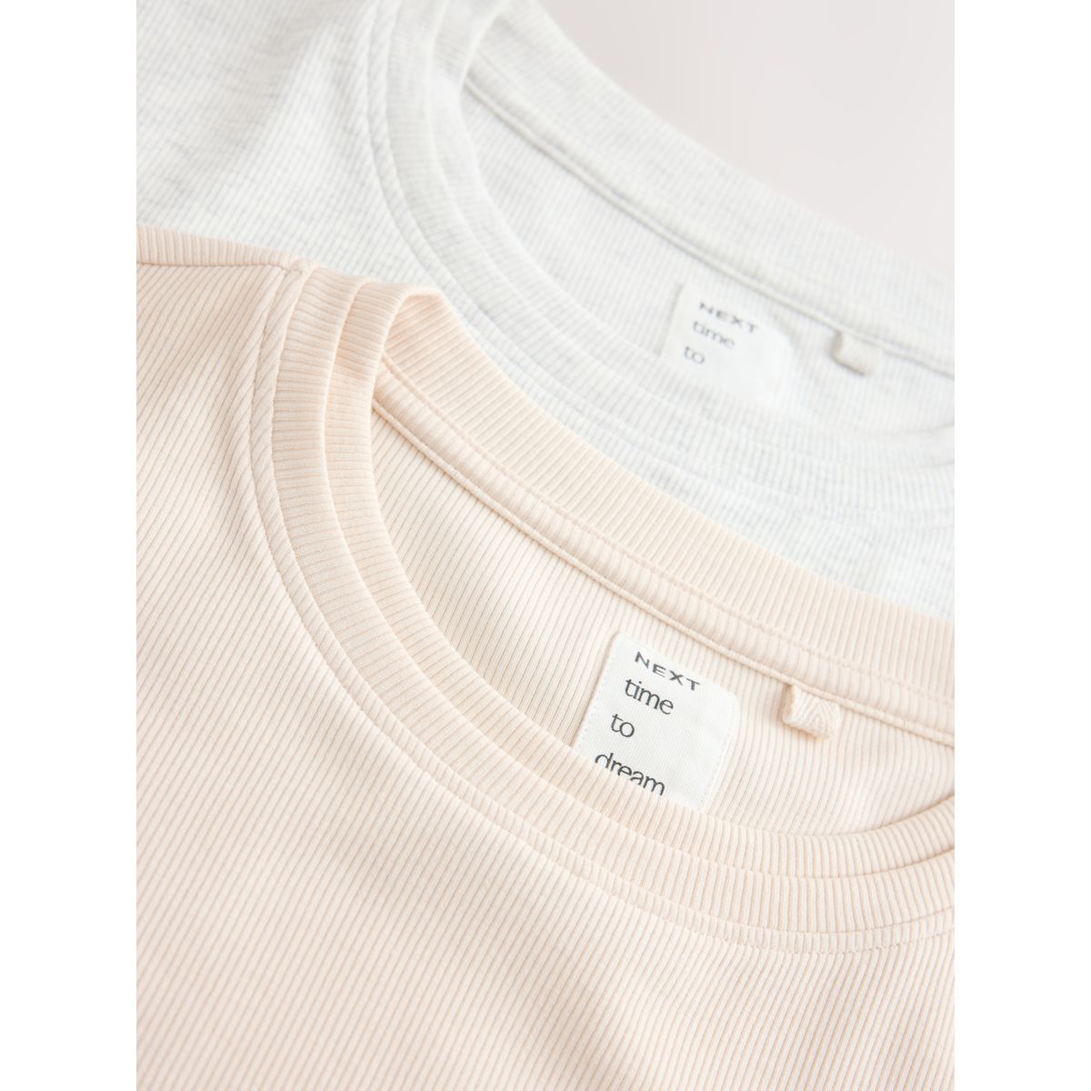 T-shirt côtelé, lot de 2 gris/écru, NEXT