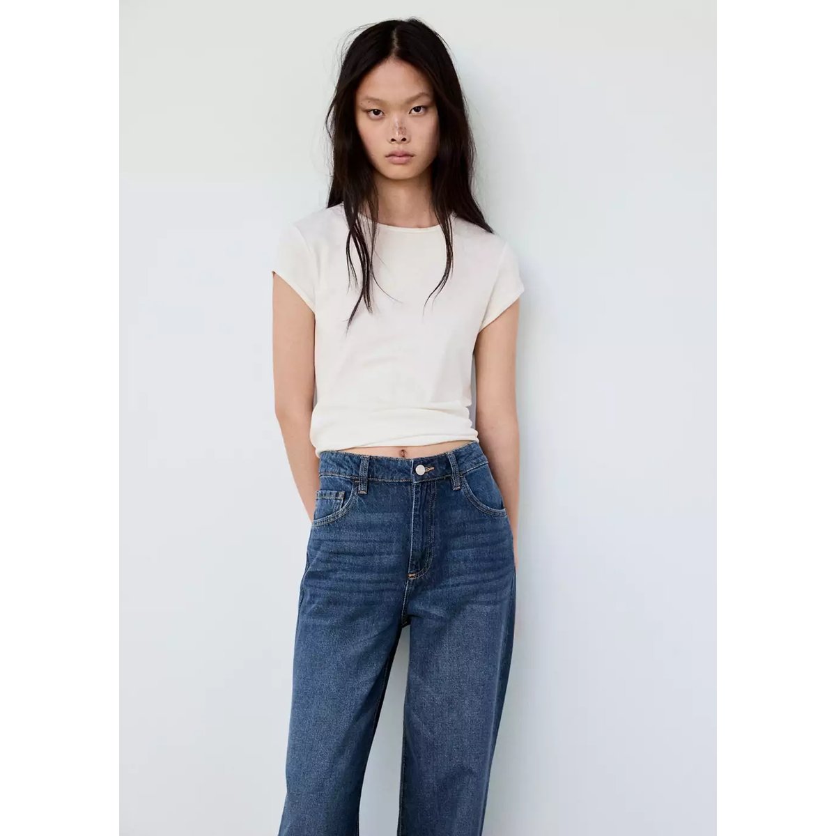 Jean Danila large taille haute bleu foncé, MANGO