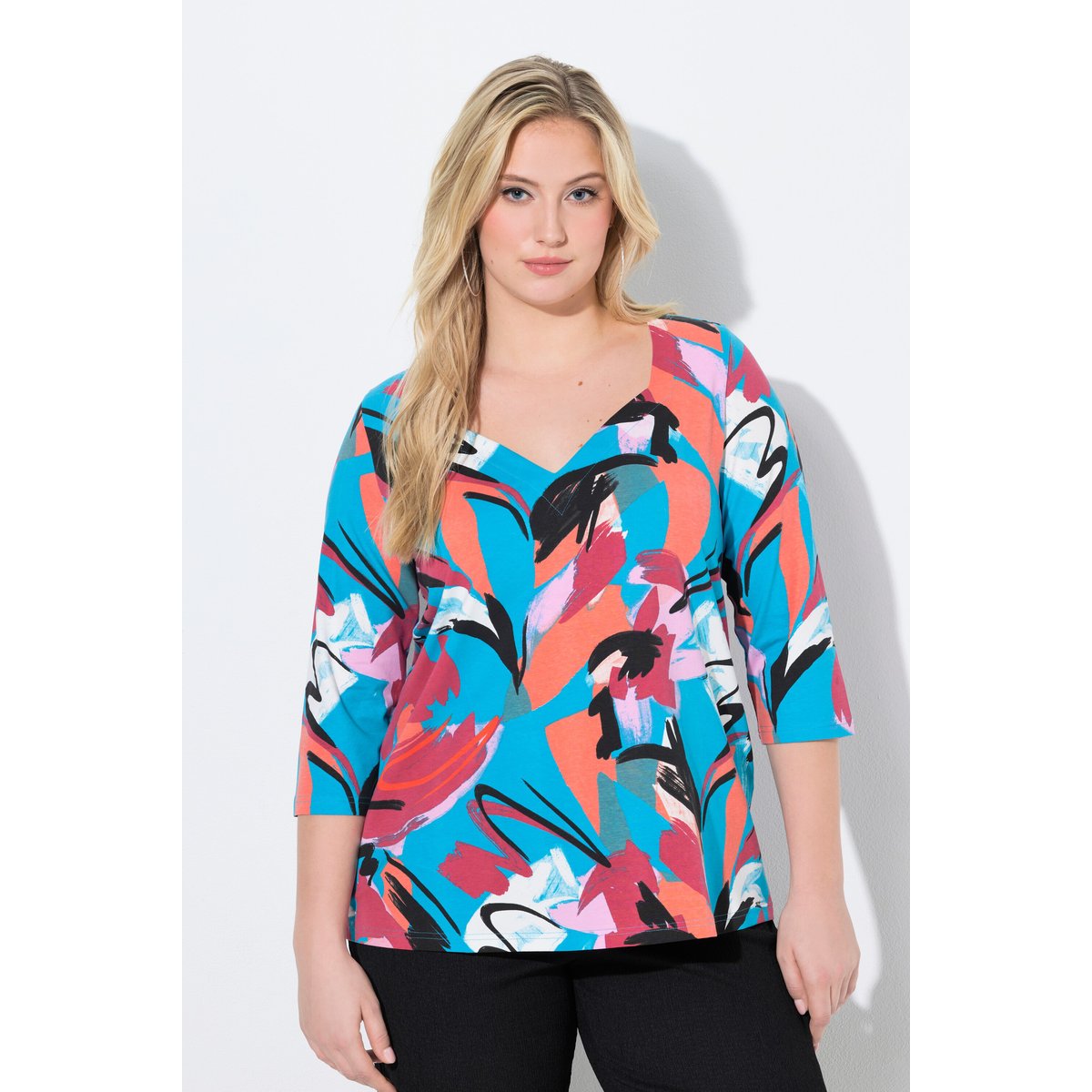 T-shirt imprimé abstrait aqua turquoise, ULLA POPKEN