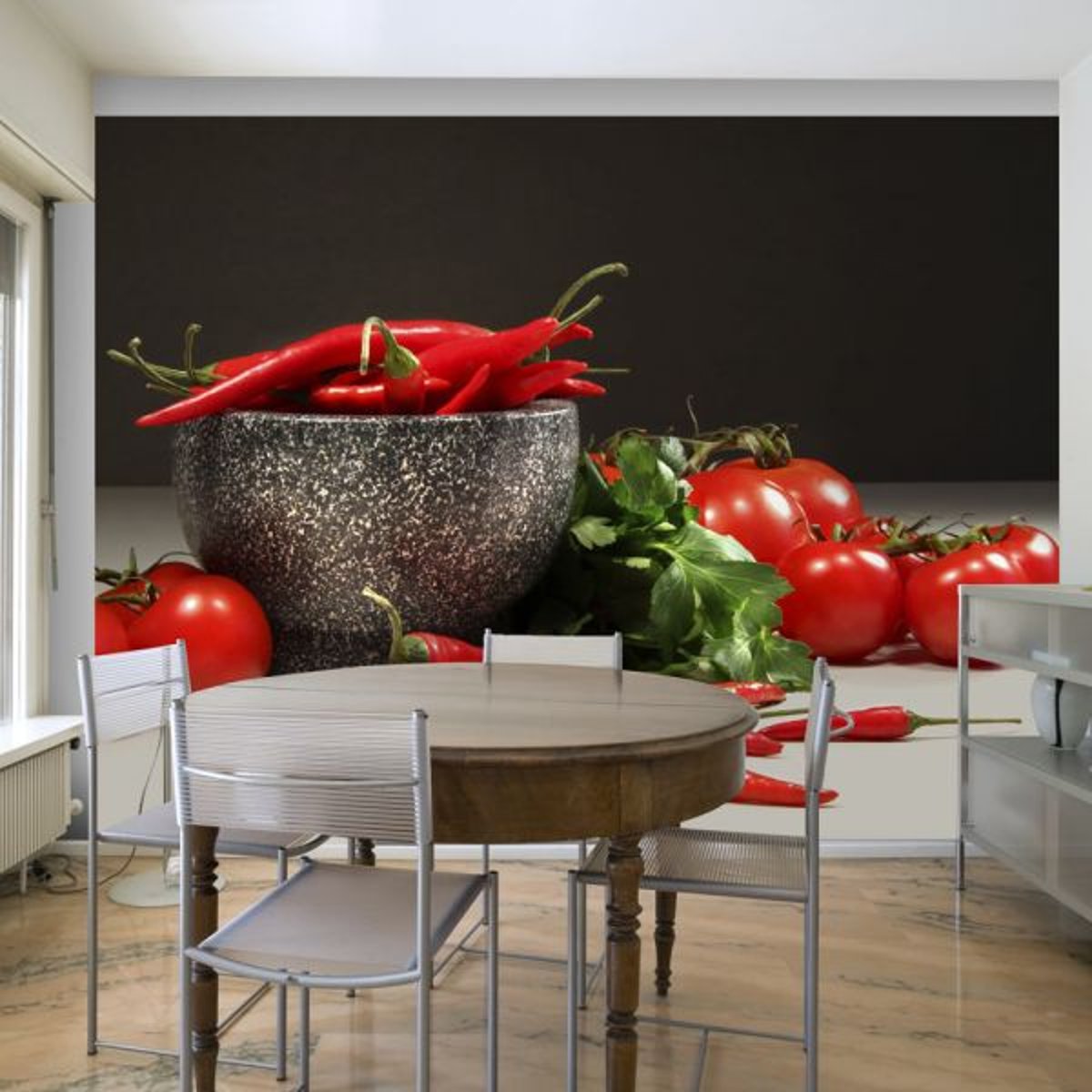 Papier peint intissé panoramique Motifs de cuisine Tomates et piments rouges noir, EDEN