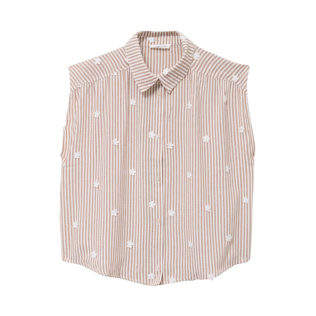 Blouse sans manches col classique marron, CACHE CACHE